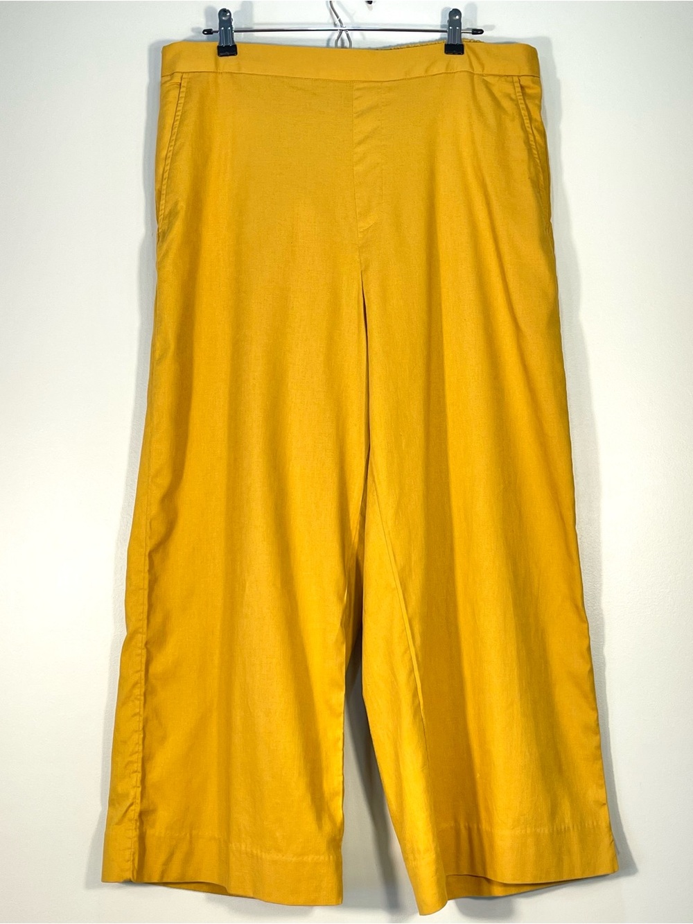BANANA REPUBLIC Women Linen Blend Rowan Wide-Leg Cropped Pants Mustard Yellow 16